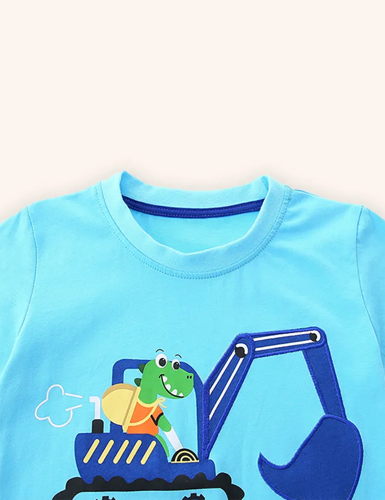 Cartoon Excavator Printed T-shirt Set - Image 3