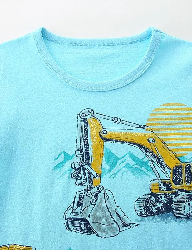 Cartoon Excavator Printed T-Shirt - Image 3