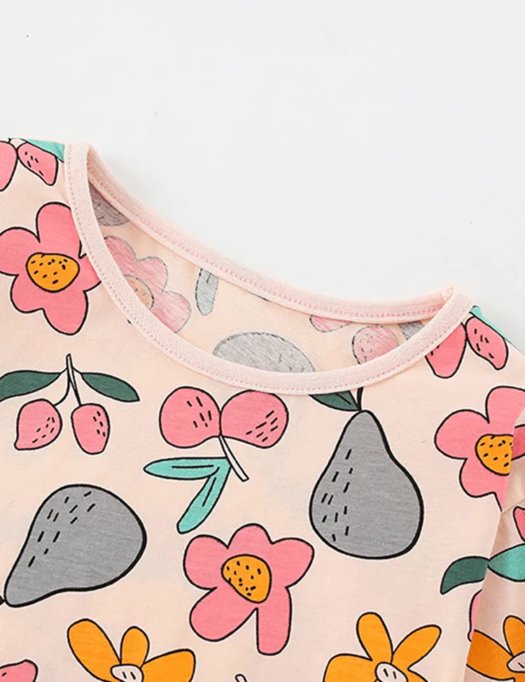 Cartoon Flower and Fruit Printed Long Sleeve T-shirt - Image 2