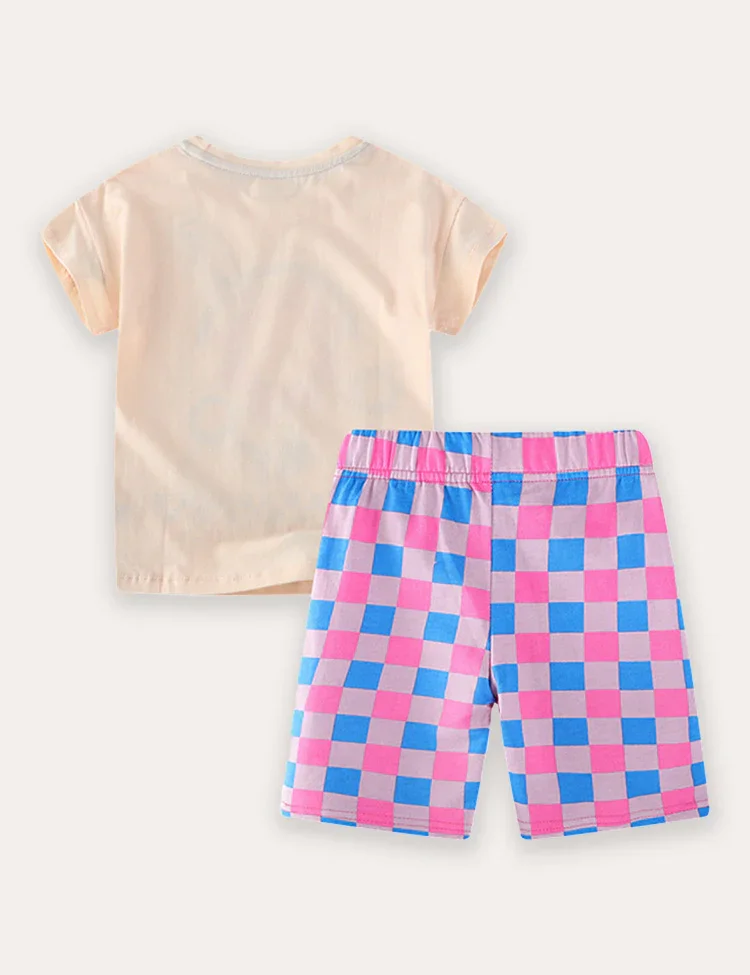 Cartoon Flower Print Short Sleeve T-Shirt and Shorts Set - Image 2