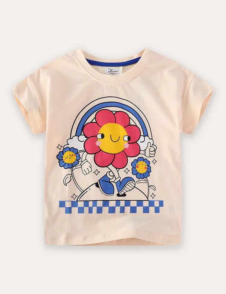 Cartoon Flower Print Short Sleeve T-Shirt and Shorts Set - Image 3