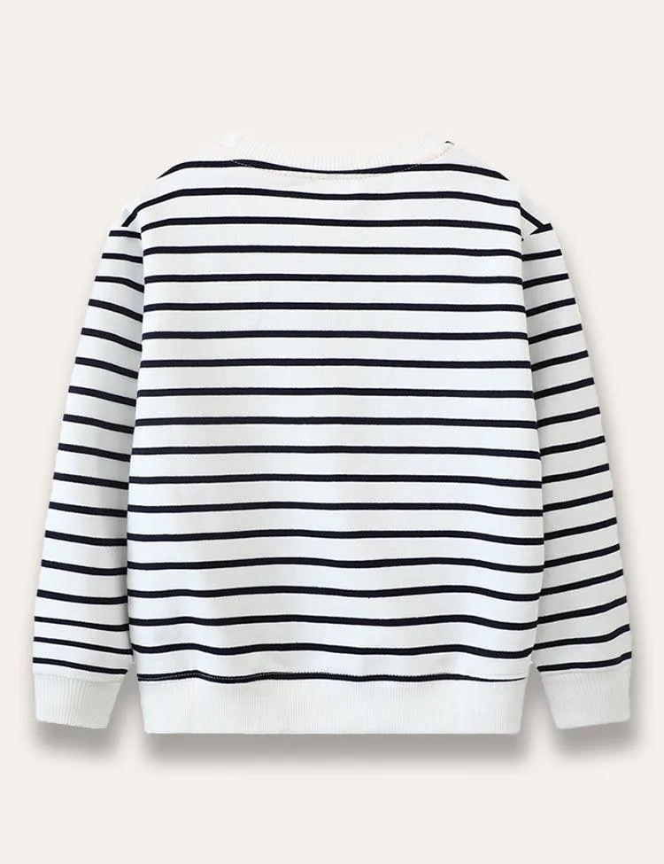 Cartoon Giraffe Appliqué Striped Sweatshirt - Image 2