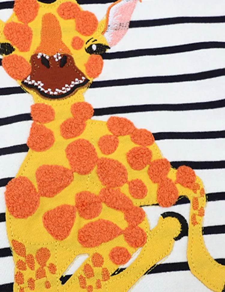 Cartoon Giraffe Appliqué Striped Sweatshirt - Image 3