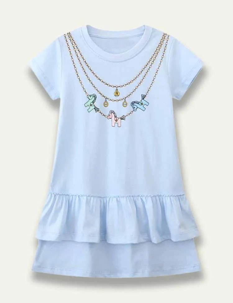 Cartoon Horse Necklace Printed Dress