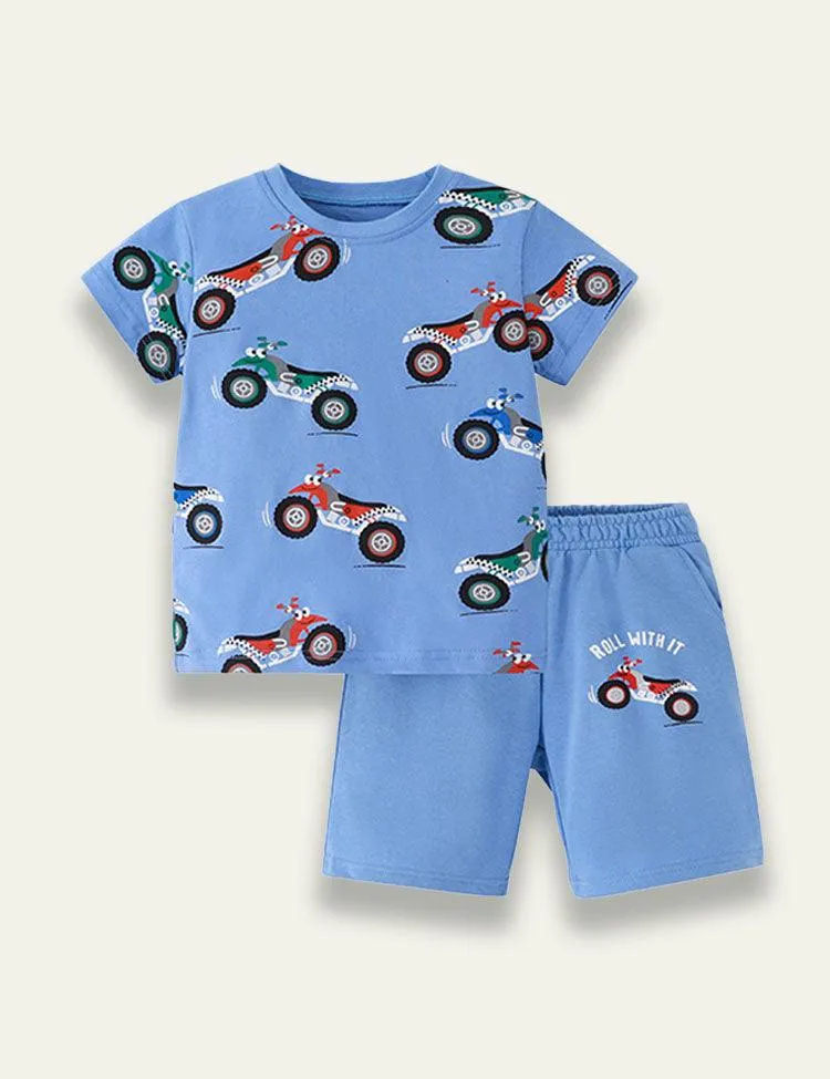 Cartoon Motorcycle Printed Set