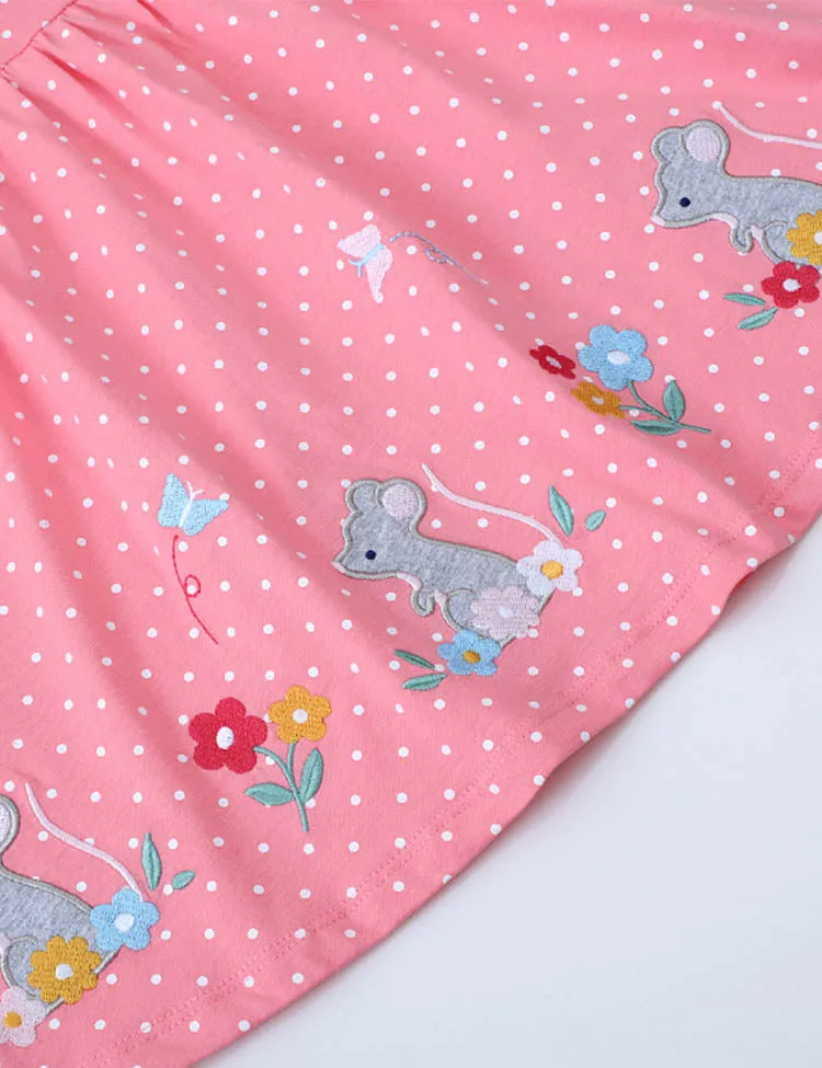 Cartoon Mouse Appliqué Dotted Dress - Image 3