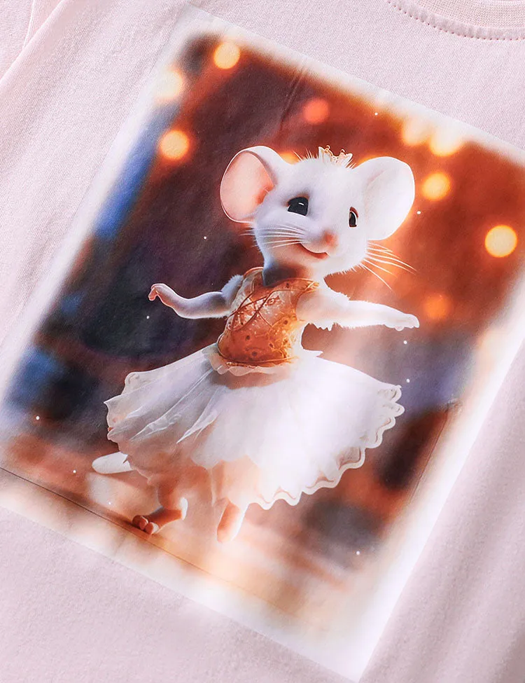 Cartoon Mouse Printed Cotton T-shirt Set - Image 2