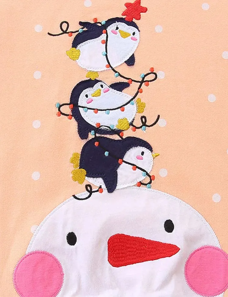Cartoon Penguin Snowman Printed Snow Dotted Sweatshirt - Image 2