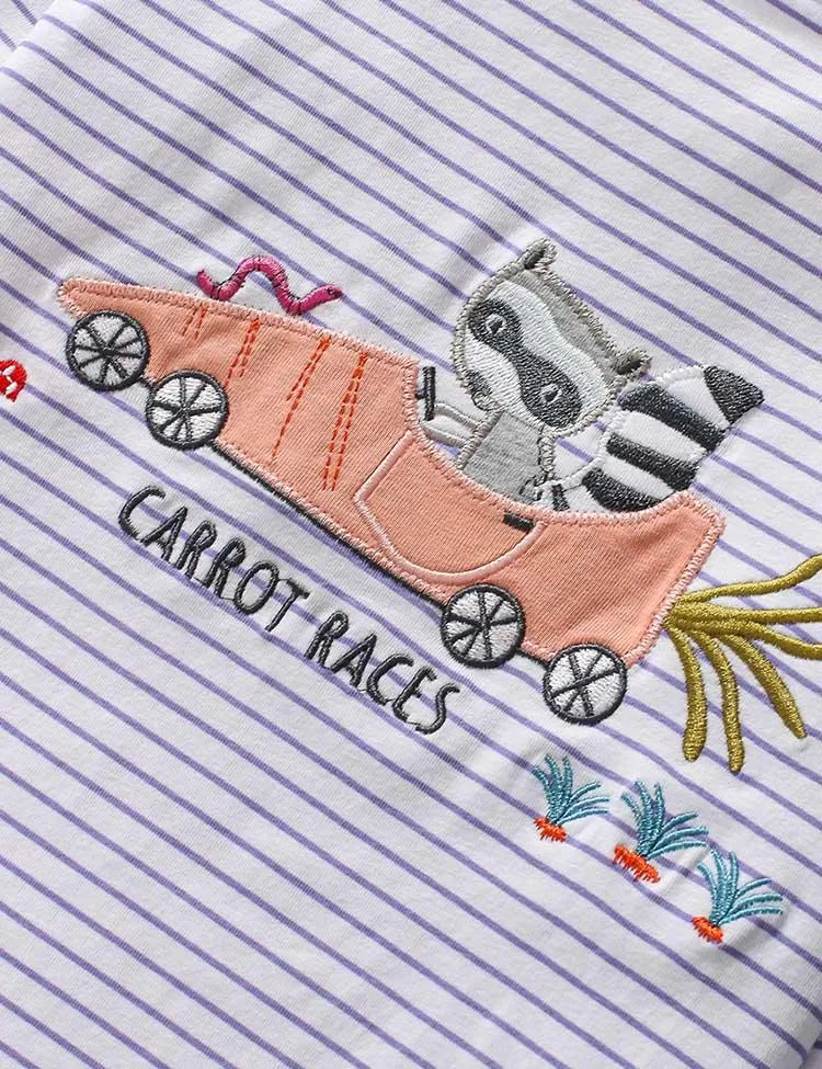 Cartoon Raccoon Appliqué Striped Long Sleeve T-Shirt - Image 2