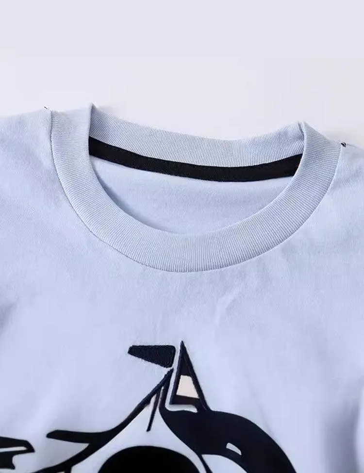 Cartoon Sailboat Appliqué Short Sleeves - Image 3