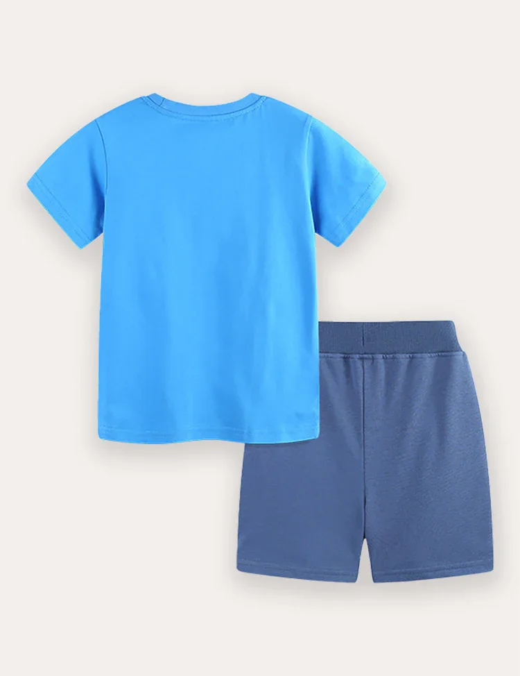 Cartoon Shark Print Short Sleeve T-Shirt and Shorts Set - Image 2