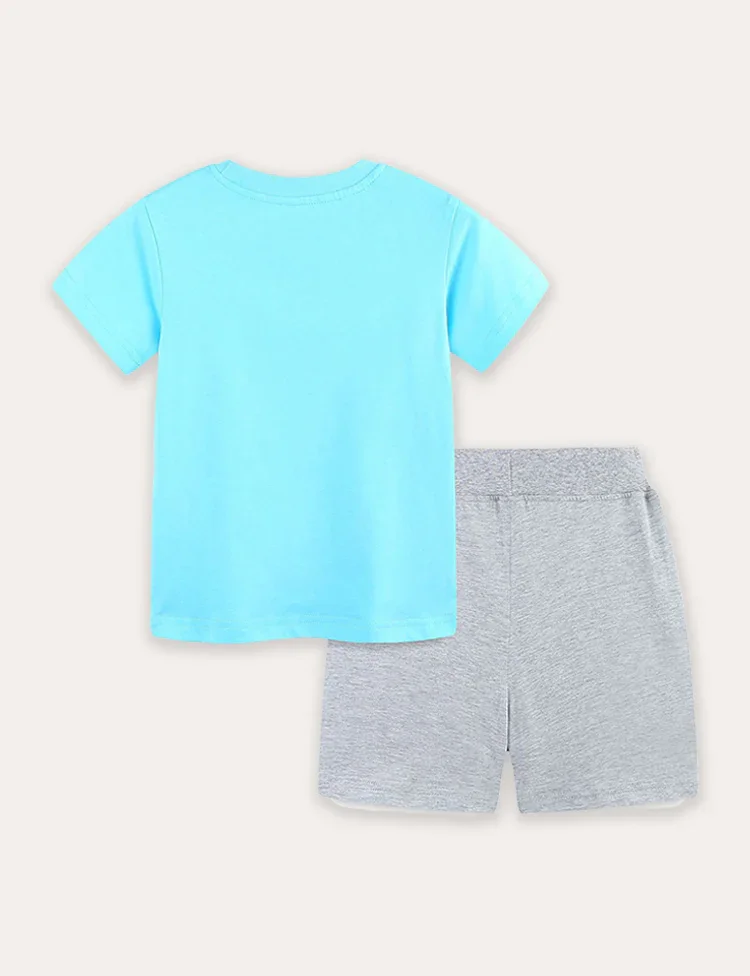 Cartoon Shark Print Short Sleeve T-Shirt and Shorts Set - Image 2