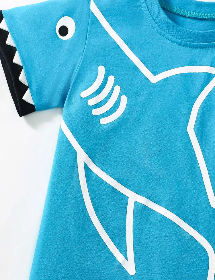 Cartoon Shark Print Short Sleeve T-Shirt and Shorts Set - Image 4