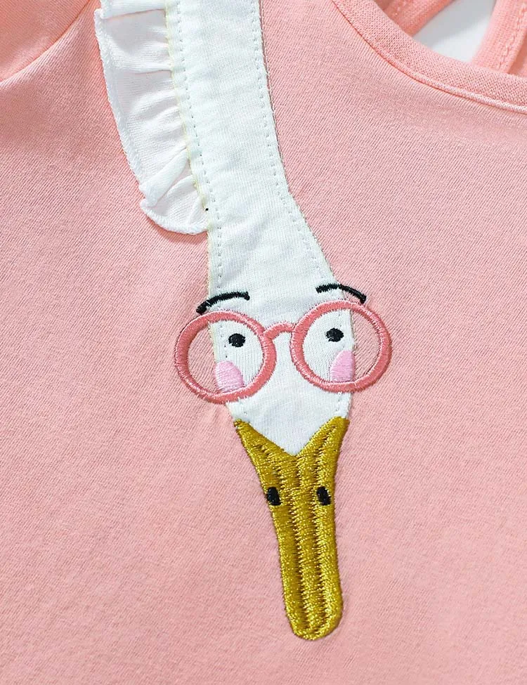 Cartoon Swan Appliqué Ruffled Dress - Image 3