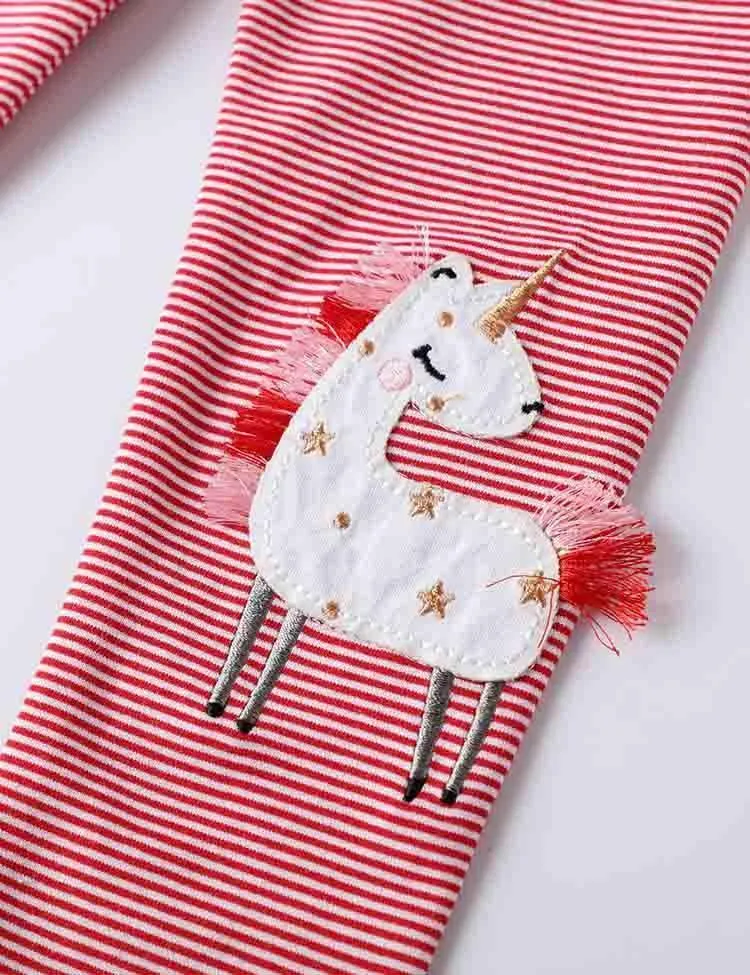 Unicorn Appliqué Striped Leggings - Image 2