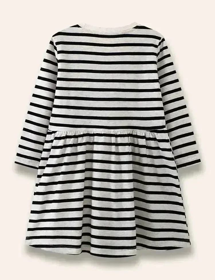 Cartoon Unicorn Appliqué Striped Dress - Image 3