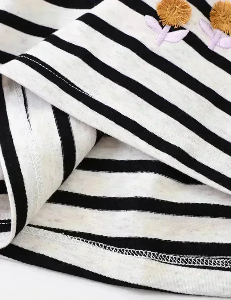 Cartoon Unicorn Appliqué Striped Dress - Image 4