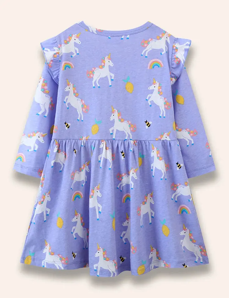 Cartoon Unicorn Printed Ruffled Dress - Image 2