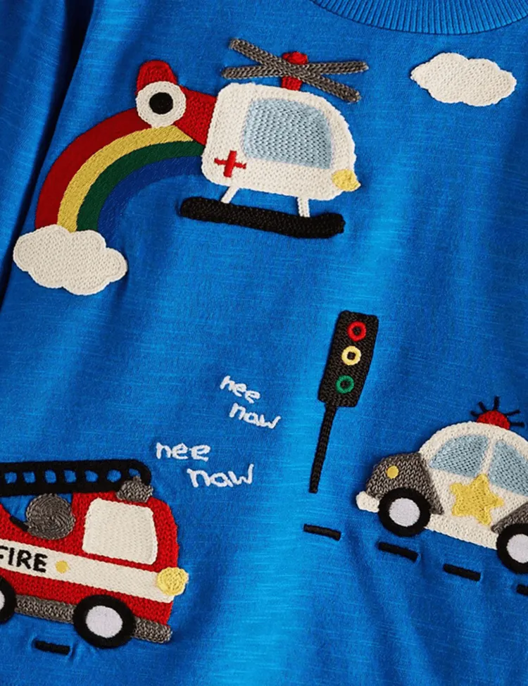 Cartoon Vehicle Appliqué Long Sleeve T-shirt - Image 2