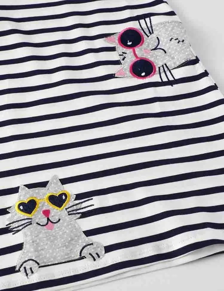 Cats Appliqué Striped Dress - Image 2