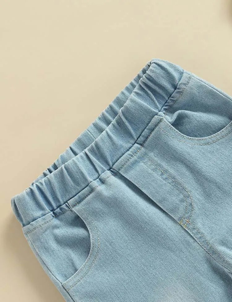 Cherry Embroidered Denim Bell-Bottom Pants - Image 3