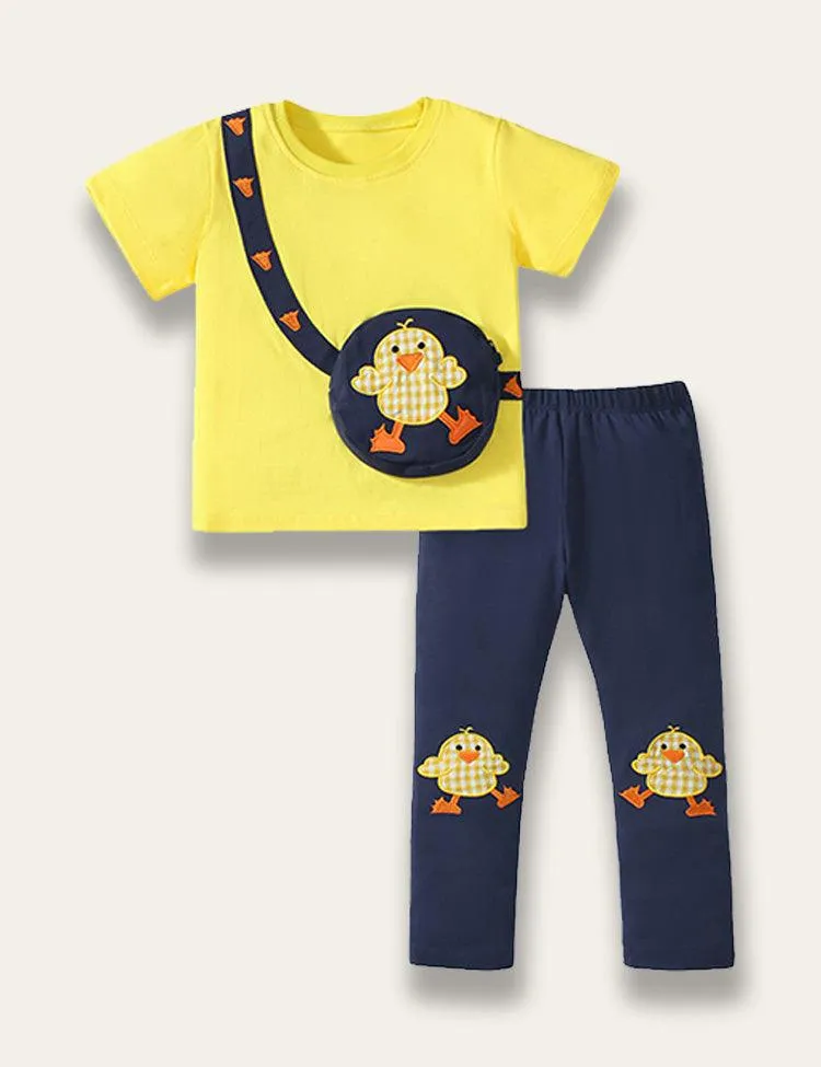 Chick Appliqué Short Sleeve Set