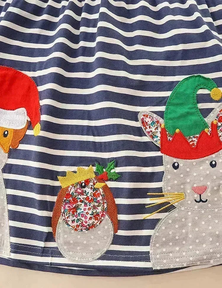 Christmas Animal Friend Appliqué Colorblocked Dress - Image 2