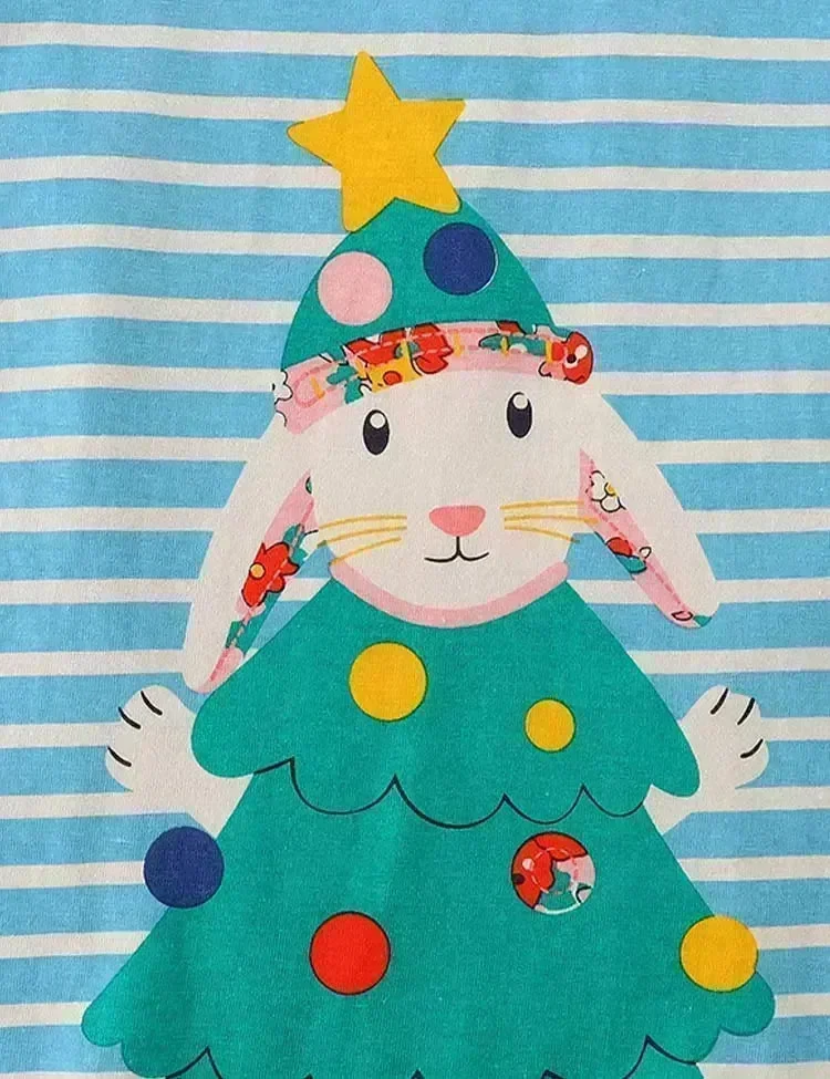 Christmas Bunny Printed Long Sleeve Striped T-Shirt - Image 2