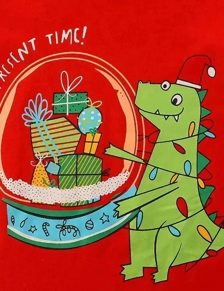 Christmas Cartoon Dinosaur Printed Long Sleeve T-Shirt - Image 2