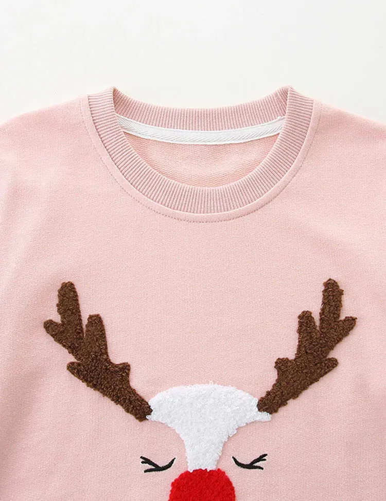 Christmas Fluffy Reindeer Embroidered Sweatshirt - Image 3