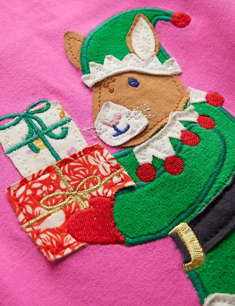Christmas Guinea Pig Applique Long Sleeves Dress - Image 3