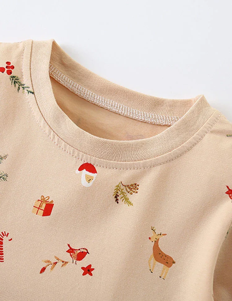 Christmas Little Deer Applique Long Sleeve Dress - Image 3