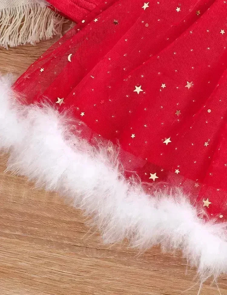Christmas Long Sleeve Star Tulle Party Dress Set - Image 2