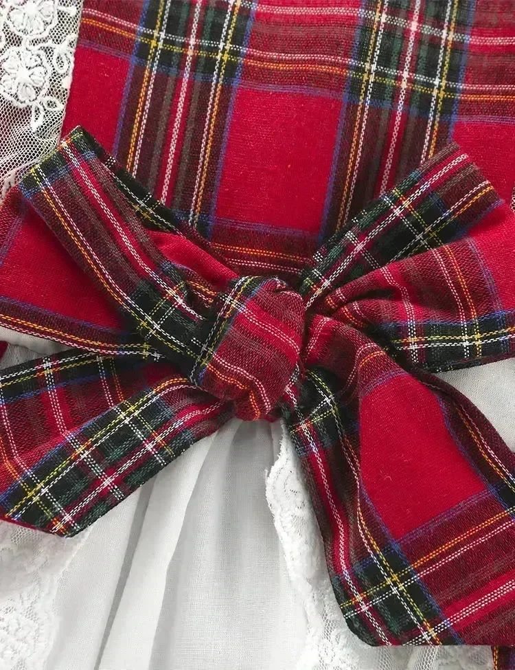 Christmas Plaid Lace Bow Dress - Image 2