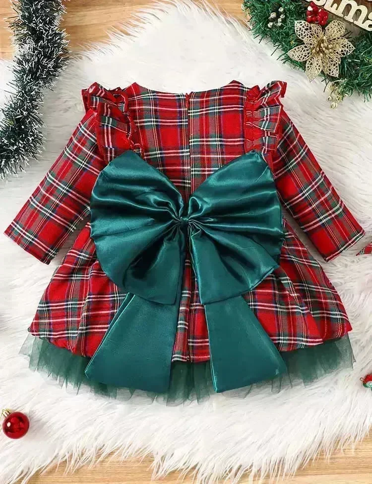 Christmas Plaid Ruffled Tulle Dress - Image 3