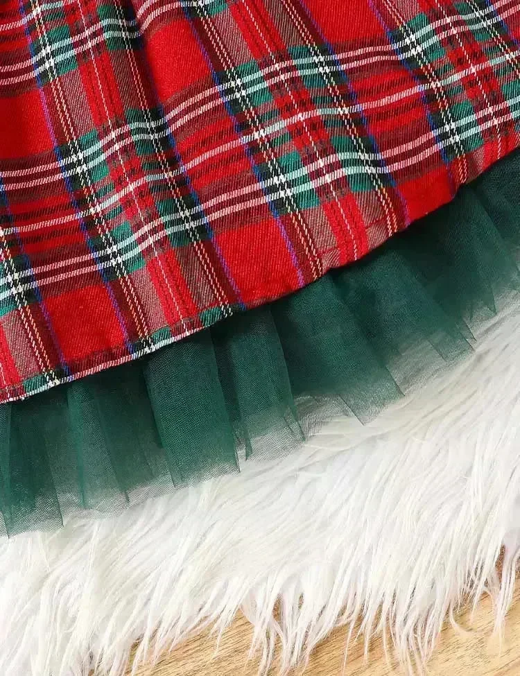 Christmas Plaid Ruffled Tulle Dress - Image 4