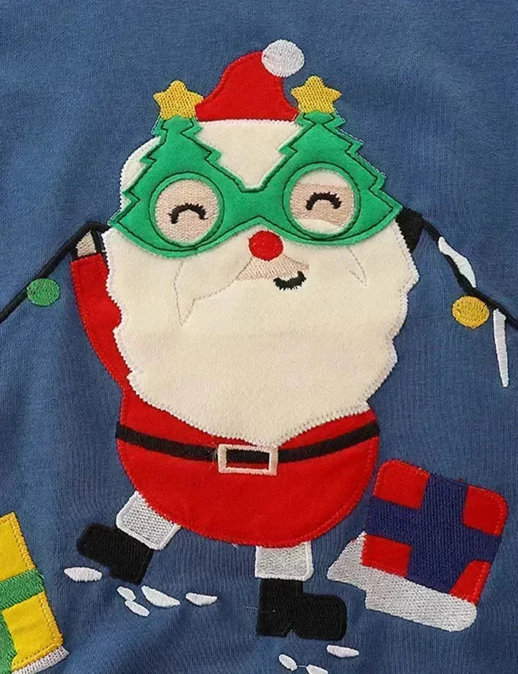 Christmas Santa Claus Appliqué Colorblocked Sweatshirt - Image 2