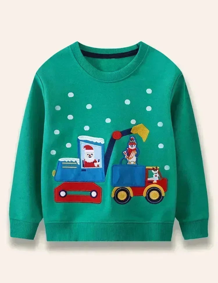 Christmas Santa Claus Excavator Appliqué Sweatshirt - Image 2