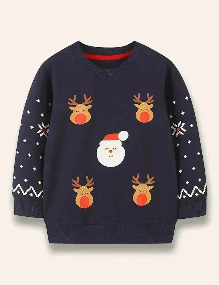 Christmas Santa Claus&Reindeer Printed Sweatshirt