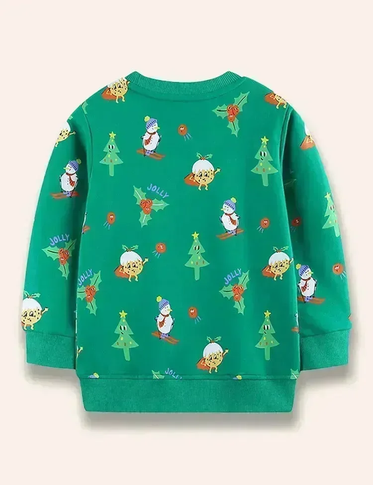 Christmas Skiing Snowman Printed Sweatshirt - Image 2
