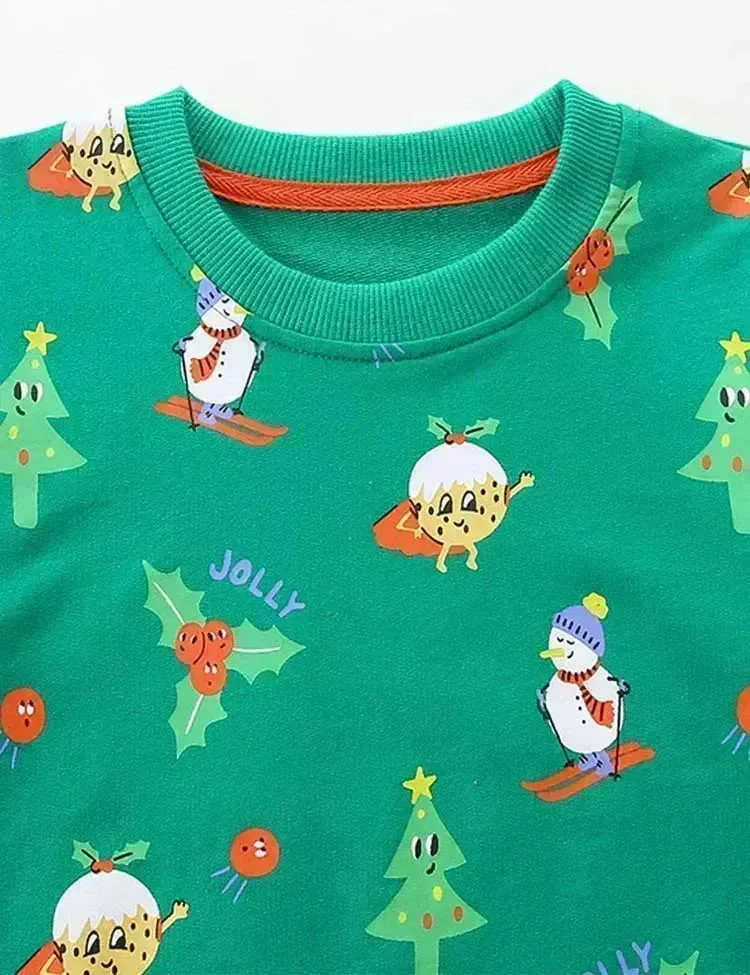 Christmas Skiing Snowman Printed Sweatshirt - Image 3