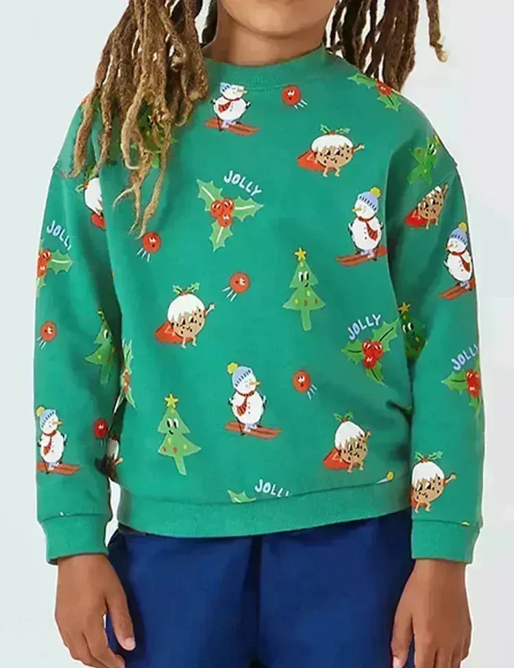 Christmas Skiing Snowman Printed Sweatshirt - Image 5