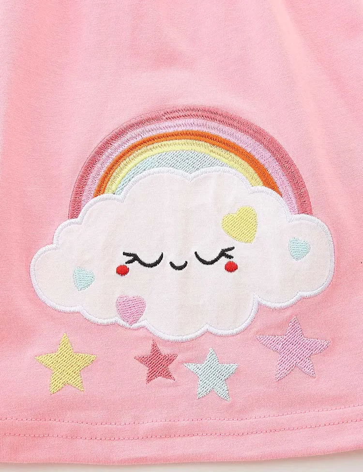Clouds Rainbow Applique Long Sleeve Dress - Image 3