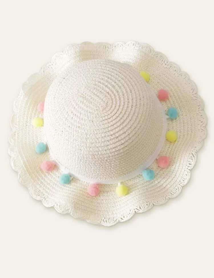 Color Fur Ball Vacation Straw Hat - Image 3