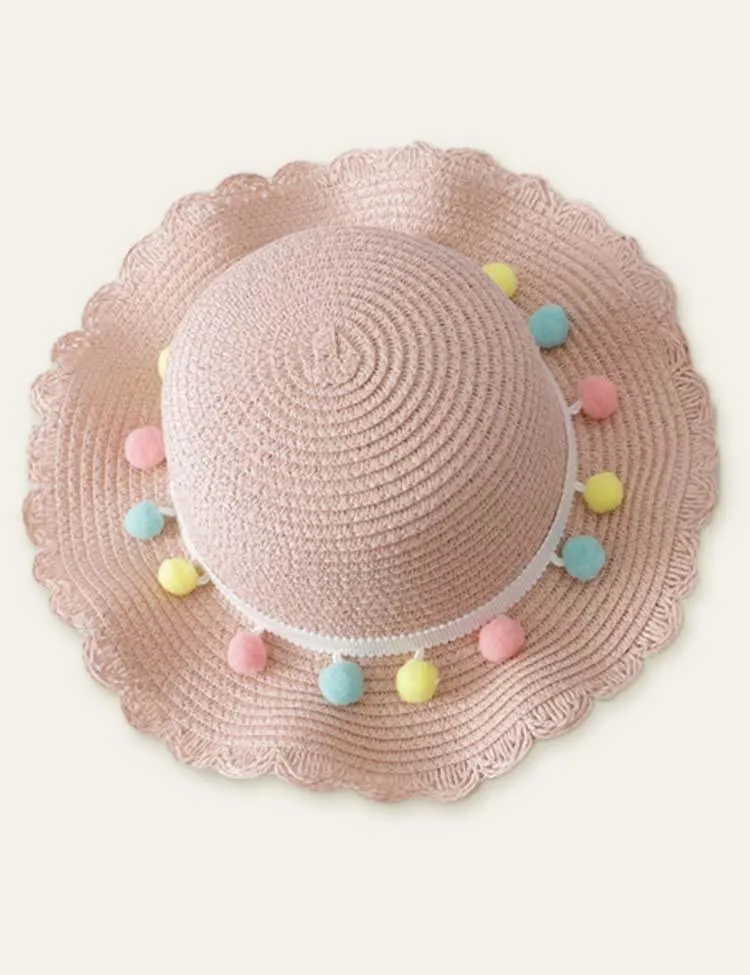 Color Fur Ball Vacation Straw Hat - Image 4