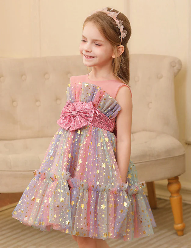 Color Sequined Star Tulle Puffy Dress Dress - Image 4