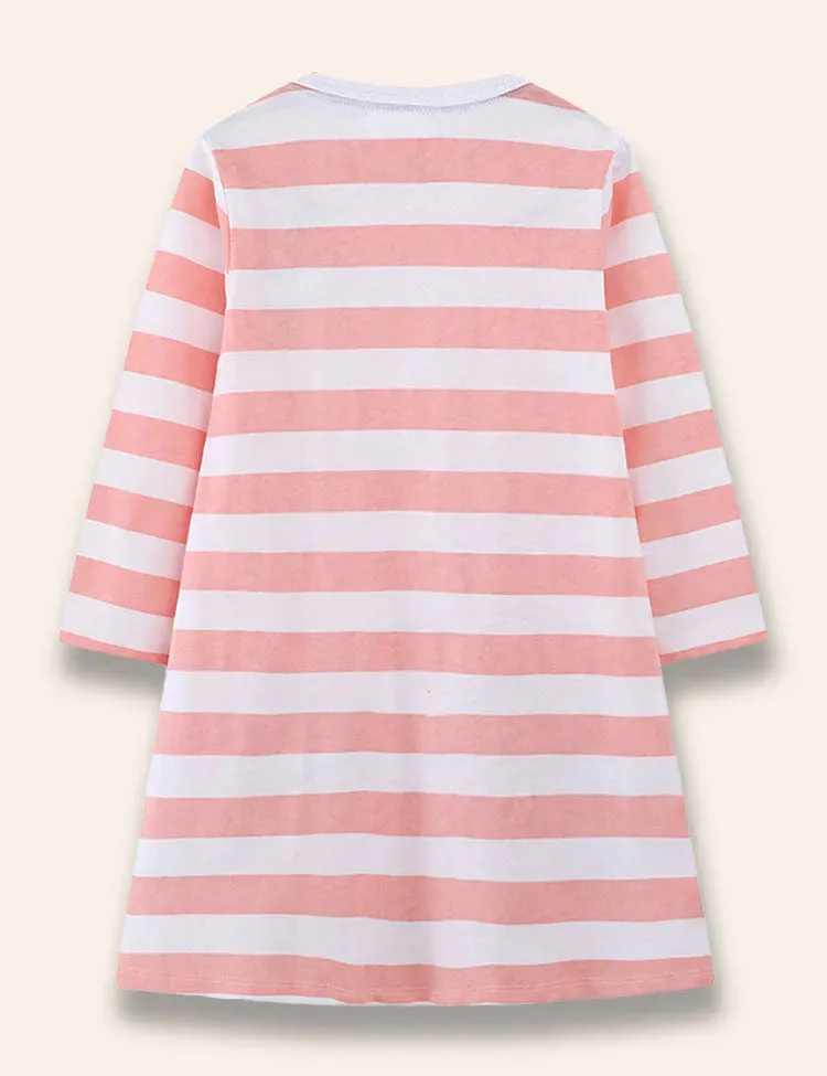 Colorful Bee Appliqué Striped Dress - Image 2