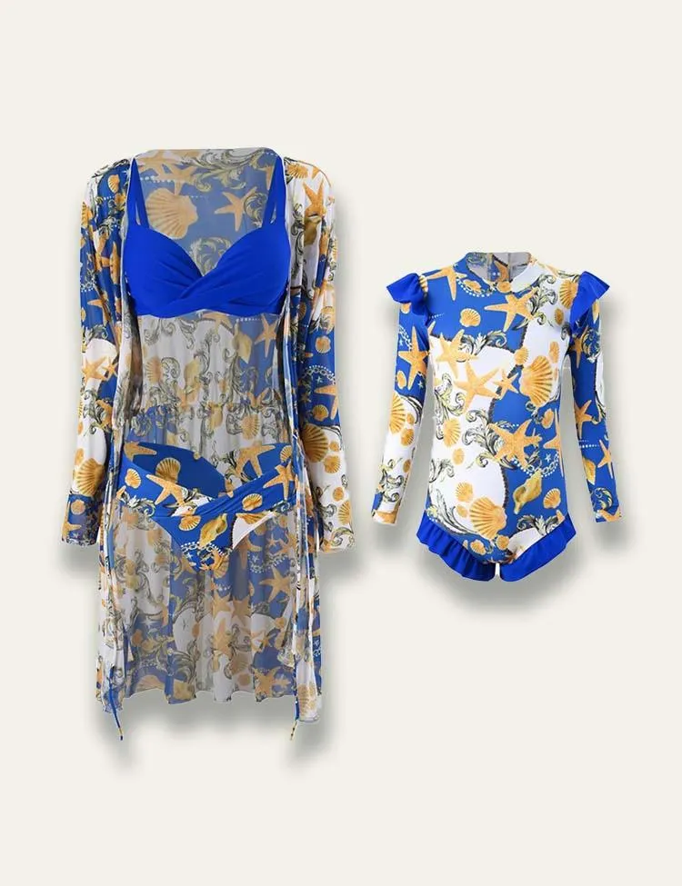 Colorful Family Matching Swim Suit+Long Sleeve Sun Protection Coat - Image 3