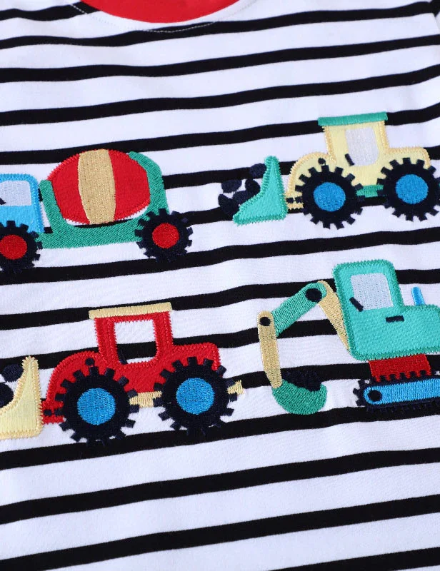 Construction Car Applique Striped Long Sleeve T-Shirt - Image 2