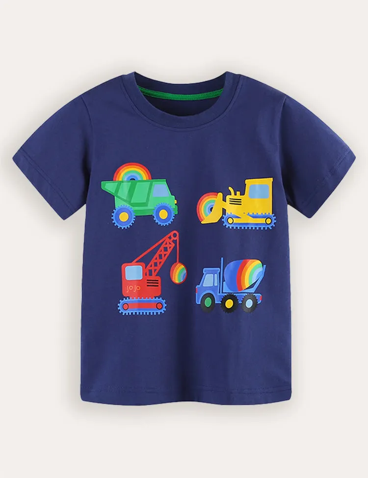Construction Car Printed Short Sleeve T-Shirt